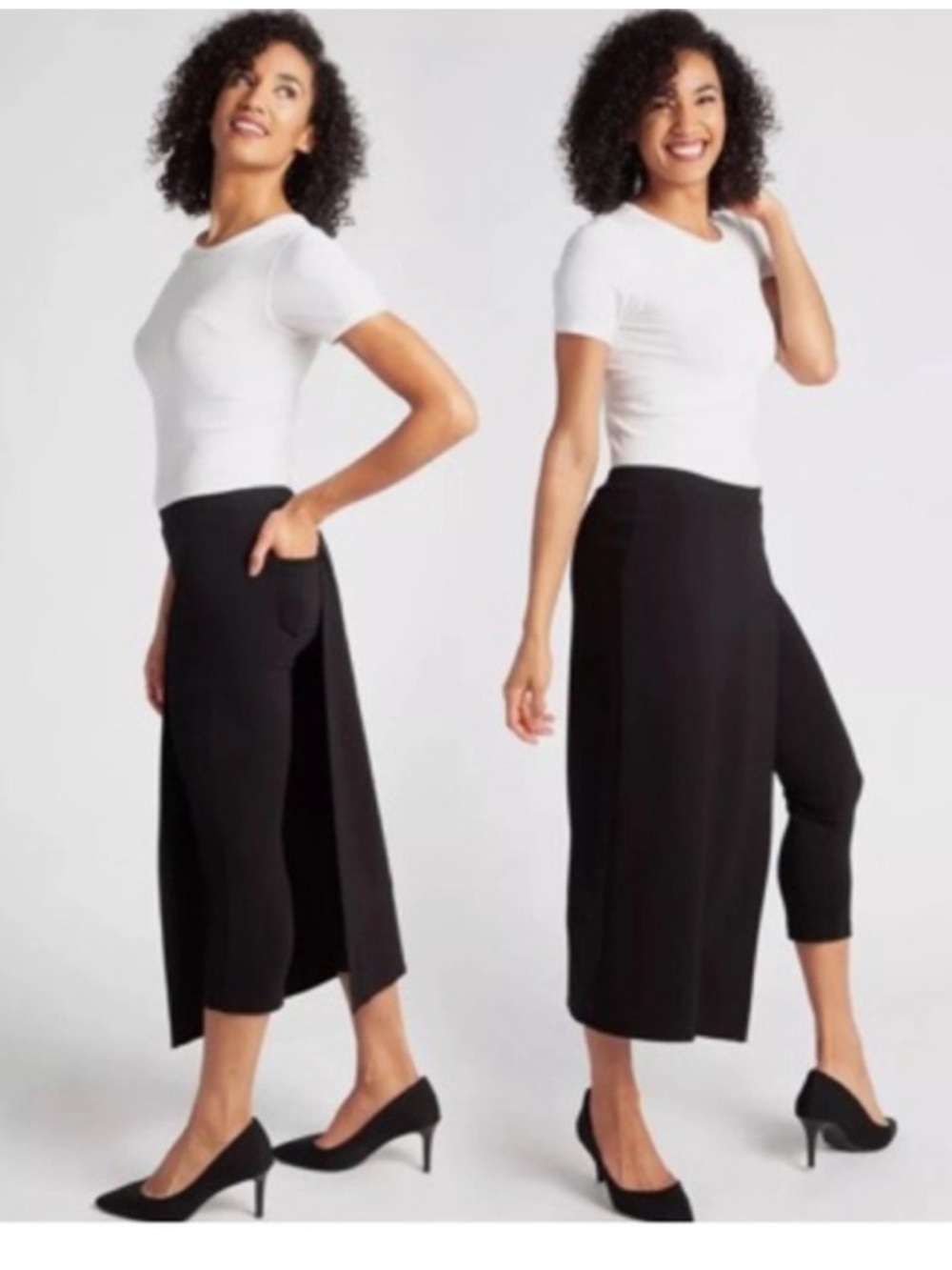Betabrand The Sassiest Pants Capris Midi Skirt Overlay Black Women Size L P